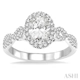 14K White Gold .30Carat Diamond Oval with .55Carat TW Diamond Rounds Engagement Ring Size 7