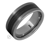 Rugged Tungsten™ Ring With Bark Carved Black Ceramic Inlay And Stone Finish