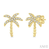 10KY Diamond Petite Palm Tree Petite Fashion Earring w/ 0.10 ctw