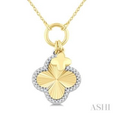 10K Yellow/White Gold Clover Fluted Diamond Fashion Pendant, 0.15Carat TW