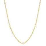 14K Yellow Gold Bezel-Set Round Diamond Curb & Cuban Link Station Necklace, 0.50Carat TW