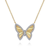 14K White & Yellow Gold Diamond Butterfly Necklace, 0.27Carat TW