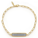 Yellow Gold  Pave Wide Bar Hollow Chain Bracelet