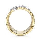 .58Carat TW Five Row Bujukan Ball and Diamond Station Ring Set in 14K White and Yellow Gold 6.25