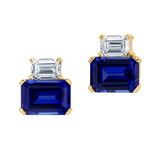 14K Yellow Gold Lab Grown 2.40Carat TW Blue Sapphire and 0.50carat TW Lab Grown Diamond Earrings