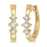 Title: 10KYG Three-Stone Round Cut Diamond Past, Present & Future Petite Huggie Earrings – 0.15ctw