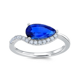 14K White Gold 1.61Carat TW Lab Grown Blue Sapphire and 0.14Carat TW Lab Grown Diamonds Ring