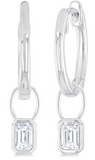 14K White Gold Bezel Set Huggie Earrings with .30 Carat TW Emerald Cut Diamonds