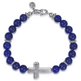 Sterling Silver & Lapis Beaded Bracelet with Cross 8