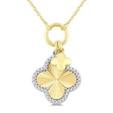 10K Yellow/White Gold Clover Fluted Diamond Fashion Pendant, 0.15Carat TW