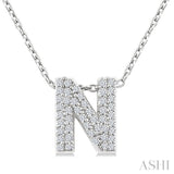 1/6 Ctw Bubble Accent Initial 'N' Round Cut Diamond Fashion Pendant With Chain in 10K White Gold