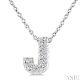 1/10 Ctw Initial 'J' Round Cut Diamond Fashion Pendant With Chain in 10K White Gold