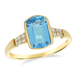 14K Honey Gold LeVian Ocean Blue Topaz Vanilla Diamond (0.08 CW) Ring, 2.38Carat TW