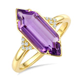 10KYG Hexagon 16x6mm Amethyst & 0.05ctw Diamond Semi-Precious Ring – Size 7