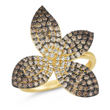 Yellow Gold Chocolate Diamonds and Nude Diamonds Floral Ring