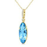 10KYG 16x6mm Oval Blue Topaz & 0.05ctw Diamond Semi-Precious Pendant with 18" Chain