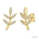 10KY Diamond Leaf Petite Fashion Earrings w/ 0.12 ctw