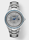 Stainless Steel Solar Watch w/ Blue Accents and Date Marker and Sapphire Crystal