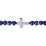 Sterling Silver & Lapis Beaded Bracelet with Cross 8"