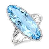 14KWG 22x8mm Oval Blue Topaz & 0.20ctw Diamond Semi-Precious Ring – Size 7
