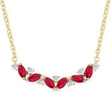 14K Yellow Gold 4X2 MM Marquise Cut Ruby and Zig-Zag Diamond Necklace, 0.16Carat TW
