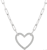 Sterling Silver Paper Clip Heart Pendant, 0.10 Carat TW