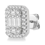 14KW Gold 1.0 CTW Baguette & Round Cut Diamond Stud Earrings