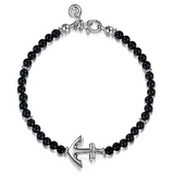 Sterling Silver & Onyx Beaded Bracelet with Anchor 8