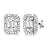 14KW Gold 1.0 CTW Baguette & Round Cut Diamond Stud Earrings
