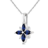 10K White Gold 4X2Marquise Shape Sapphire Diamond Pendant, 0.04Carat TW