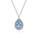 Sterling Silver Swiss Blue Topaz "Bujukan"  Pear Shape Pendant w/ 3.20 ctw Topaz