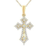 10K Yellow Gold Diamond Cross Pendants, 0.25Carat TW