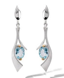 Sterling Silver with Gold Accents Blue Topaz Oval Dangle Earrings