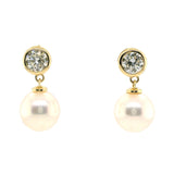 14k Yellow Gold 7–7.5mm High-Luster Akoya Cultured Pearl and Lab-Grown Diamond Dangle Earrings (0.50 CTW)