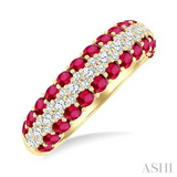 14K Yellow Gold Ruby and Round Cut Diamond Precious Band, 0.50Carat TW