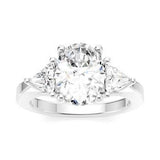 14K White Gold 2.0Carat Diamond Oval with .55Carat TW Trillion Diamond Shape Engagement