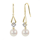 14K Yellow Gold Pearl & Diamond Dangle Earring