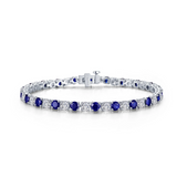 Sterling Silver Tennis Bracelet w/ 5.50 ctw CZ & 5.50 ctw Lab-grown Blue Sapphires