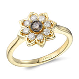 14KY Chocolate & White Flower Ring w/ 0.41 CTW