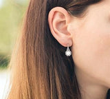 Sterling Silver Diamond and Pearl Dangle Earrings, 0.05 carat total weight