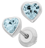 Sterling Silver Heart March Birthstone Earrings