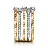 .58Carat TW Five Row Bujukan Ball and Diamond Station Ring Set in 14K White and Yellow Gold 6.25