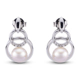 Sterling Silver Fresh Water Pearl & Diamond Earrings w/ 0.05 ctw Dia., 7 -- 7.5 mm Pearls