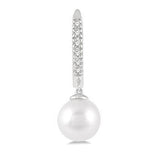 White Gold Pearl Huggie Earrings, 0.12 Carat TW