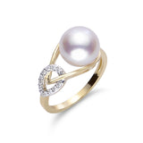 14K Yellow Gold Akoya Pearl and Diamond Wrap Ring, 9-9.5mm/0.096 Carat TW