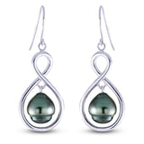 Sterling Silver Tahitian Pearl Drop Earrings w/ 8 -- 9 mm Pearls