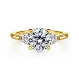 14K Yellow Gold Three Stone Lotus CZ Engagement Ring