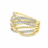 14K Yellow Gold Crisscross Diamond Anniversary Ring