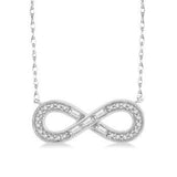 10K White Gold Diamond Round and Baguette Infinity Necklace, 0.20 Carat TW