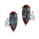 14K Rose Gold (3.36TWT) Pear Alexandrite Earrings w/ 0.34 Dia. CTW